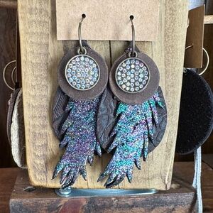Shimmering Multicolor Feather Earrings